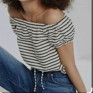Madewell Women's Off The Shoulder Drawstring Cropped Top Size M